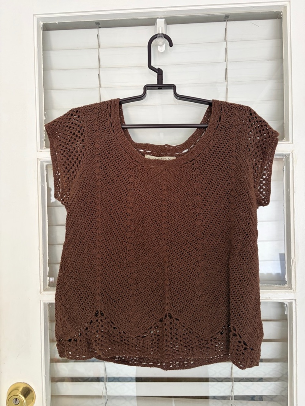 Norton McNaughton Brown Crochet Knit Top
